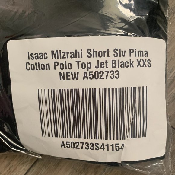 NWT ISAAC MIZRAHI SHORT SLEEVE PIMA COTTON POLO TOP JET BLACK XXS - Picture 9 of 10